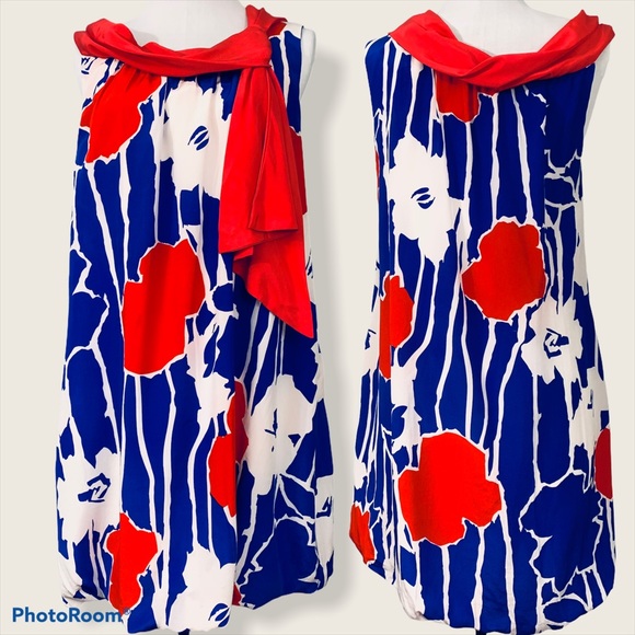 Karen Zambos Dresses & Skirts - Karen Zambos Silk Dress Red Blue Vintage Couture M